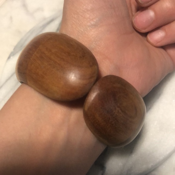 vtg Wooden Articulated Panel Assorted Multi Colour Cuff Bangle 7” - Picture 9 of 10